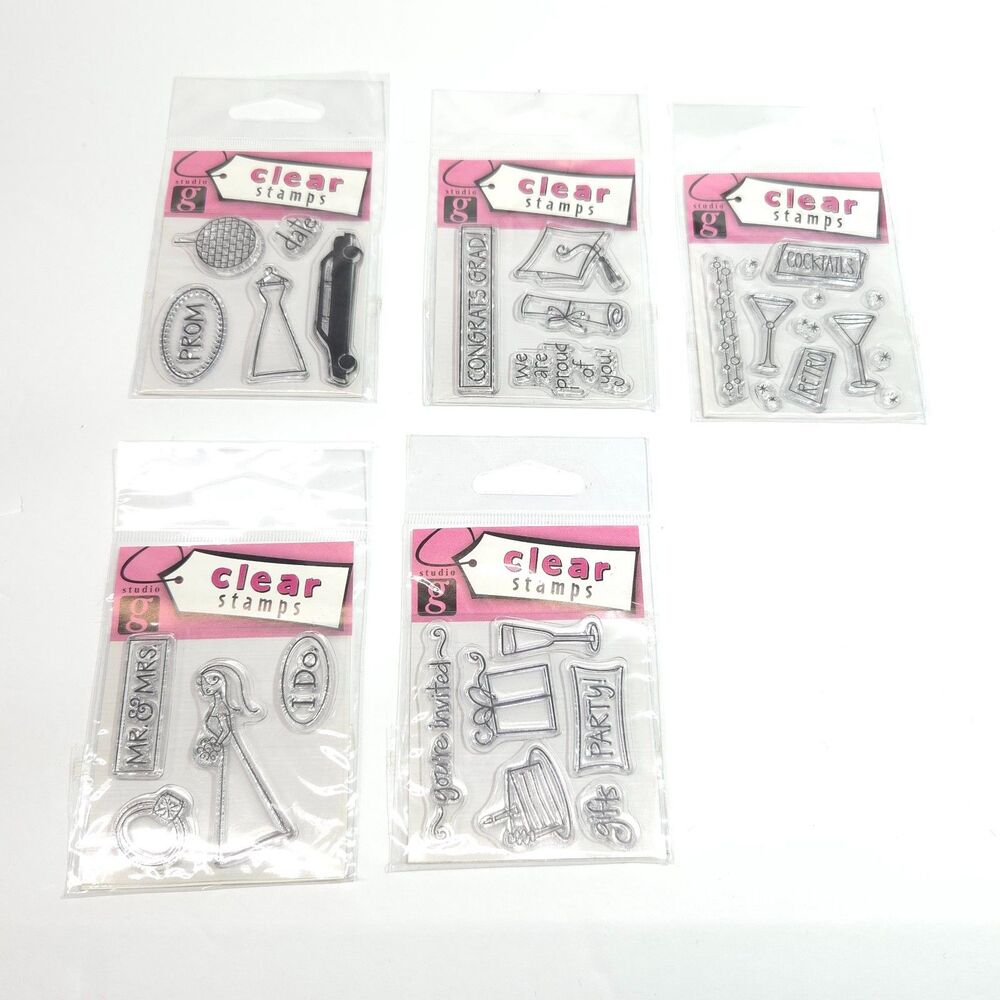 Studio G Clear Stamps Lot 5 Celebration Set Prom Grad Wedding Party Craft